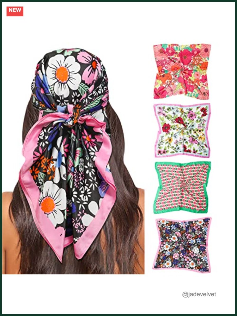 Silk Satin Square Head Scarf for Women, 35" 4PCS Hair Bandana Neck Scarves
